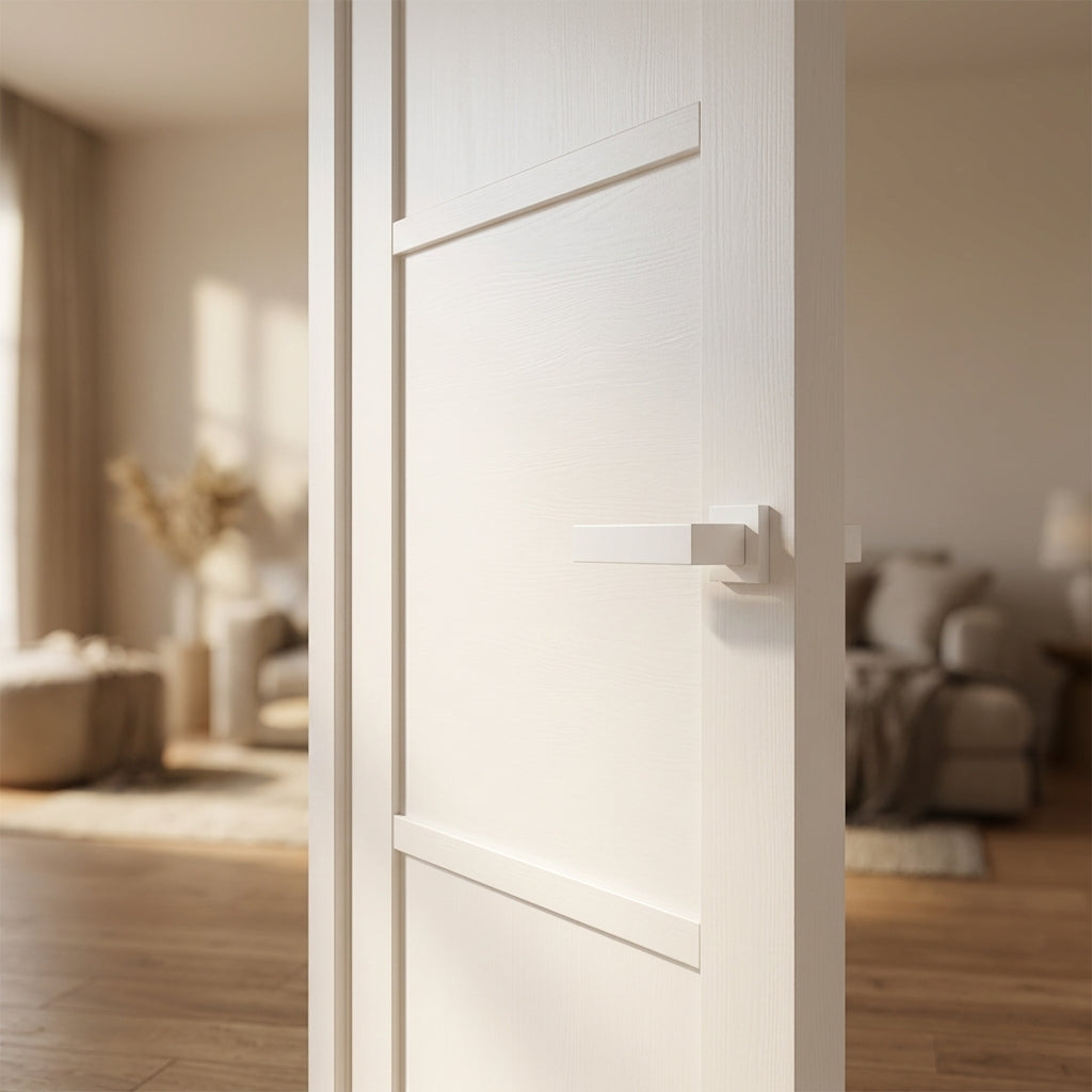 Internal 3 Panel Primed Studio Door with Softwood Core - detail view