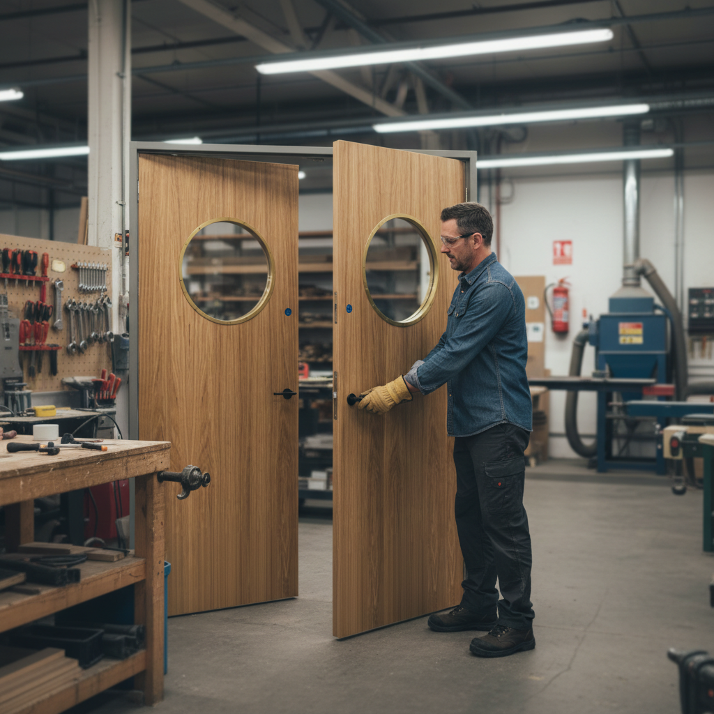 Premium Custom Made Oak FD30 Porthole Fire Door Pair - Bespoke Internal Fire Door Solutions