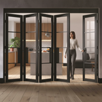 Premium Industrial Style Folding Doors with Clear Glass - 5 Leaf Configuration, Top-Hung Design, and Customizable Finishes