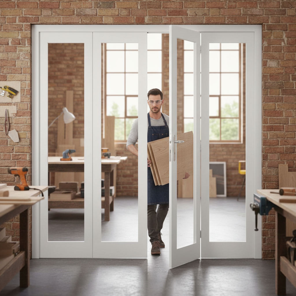 Premium 10 Fold Flat Internal Door Set 2400mm with Toughened Safety Glass and Stainless Steel Hardware