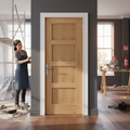 Premium Unfinished Internal Shaker Door with 4 Panels, Solid Core Oak Construction for Custom Painting and Staining