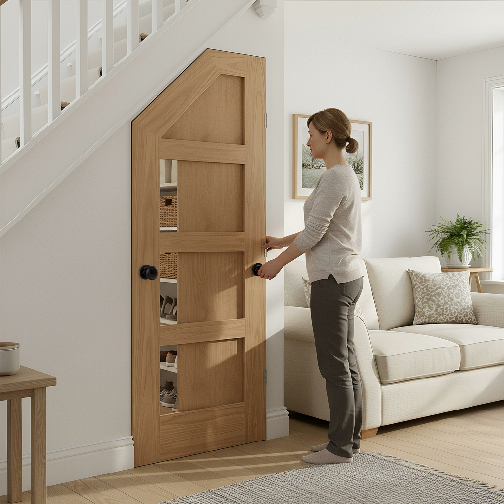 Premium Made-to-Measure Oak Internal Unfinished Shaker 4 Panel Cupboard Door for Under-Stair Areas - Image 2
