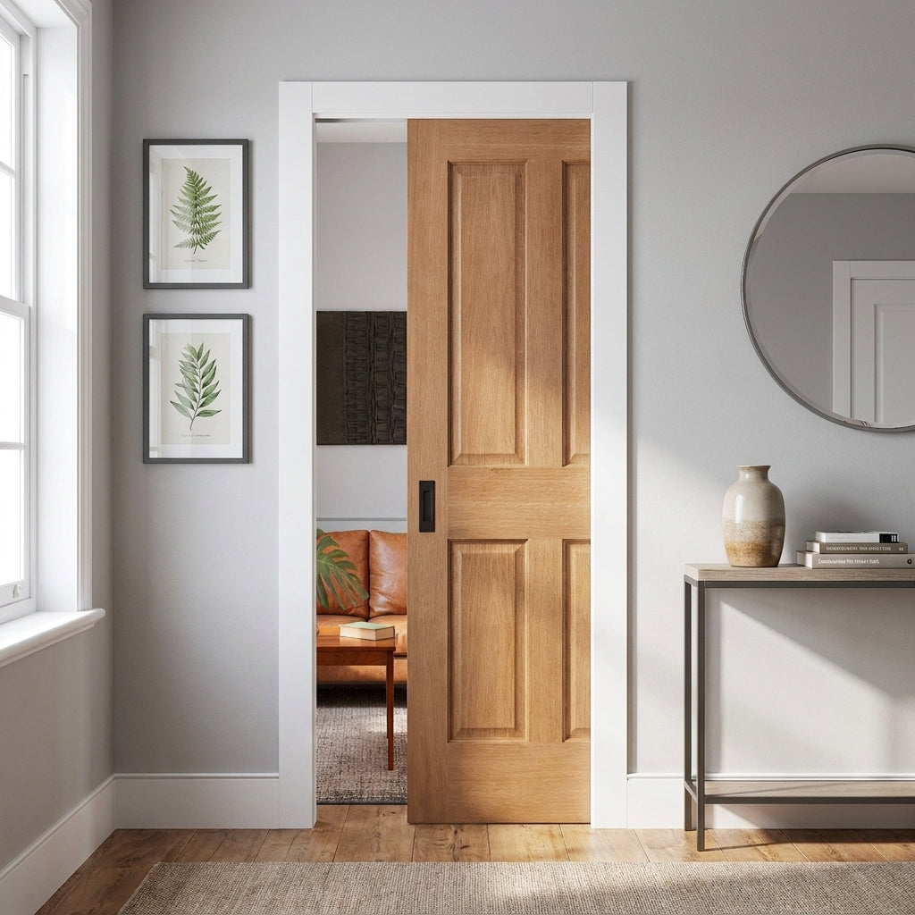 Oak Unfinished Internal Victorian 4 Panel Pocket Door Set 100mm