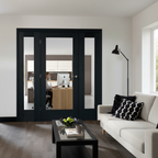 Premium Clear Glazed Brushed Black Oak Room Divider with Demi Panels - Customizable Size Options for Elegant Space Separation