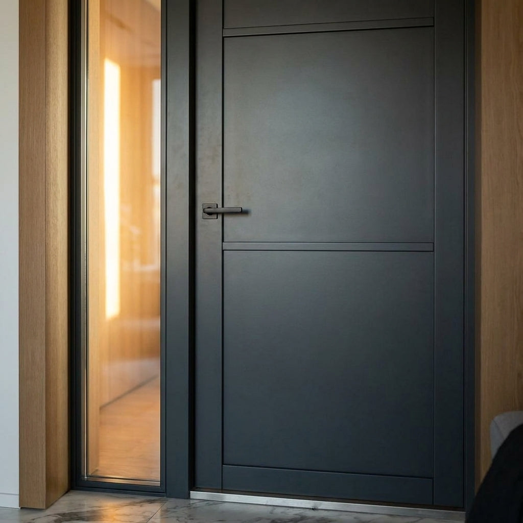Internal 3 Panel Jet Black Studio Door, Fully Finished, Softwood Core - detail view