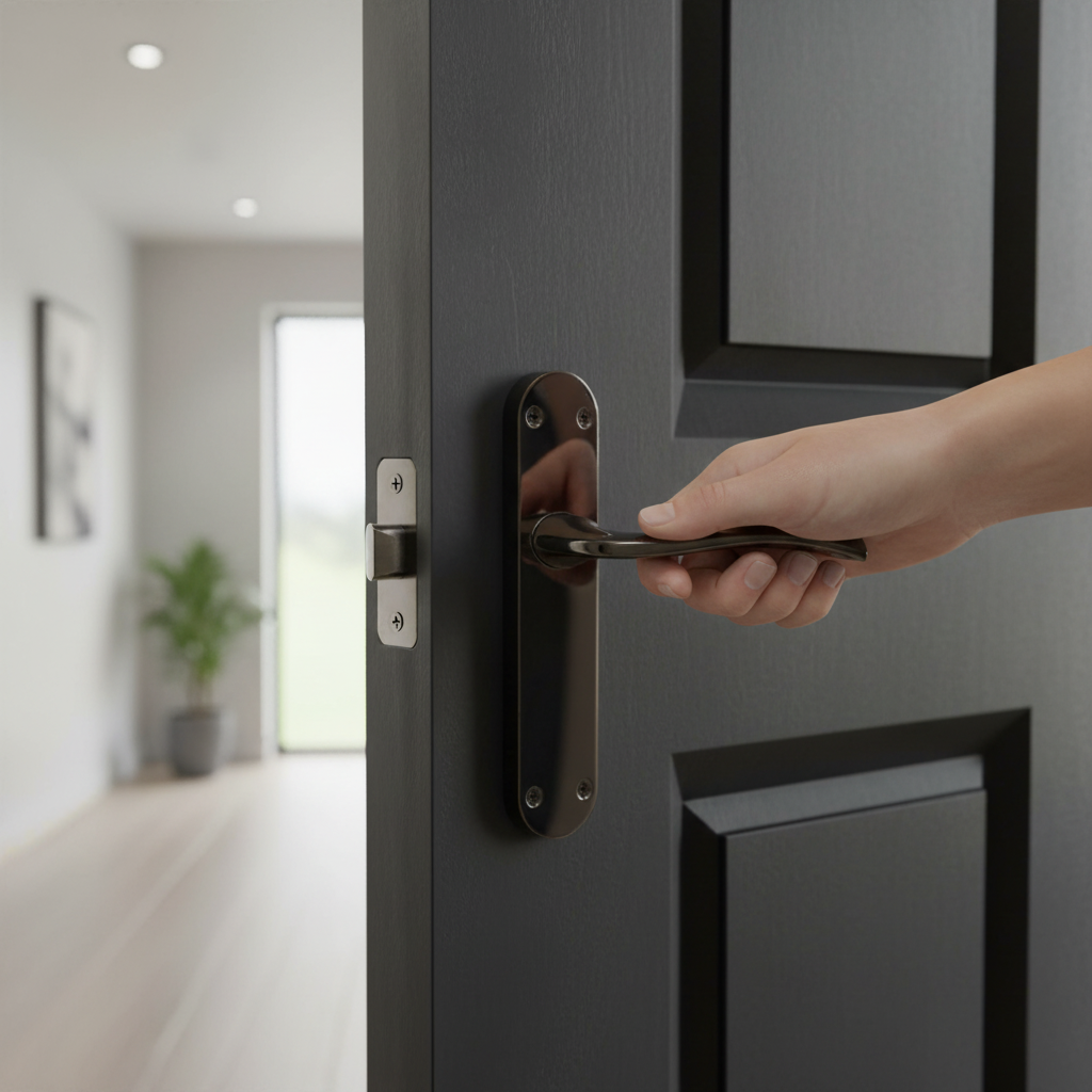 Lever on Backplate Door Handle Set with Black Nickel Finish - Stylish and Functional Door Hardware - Image 2