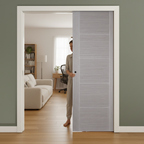 Premium Light Grey Double Pocket Door Set with Galvanised Steel Frame and Custom Size Options