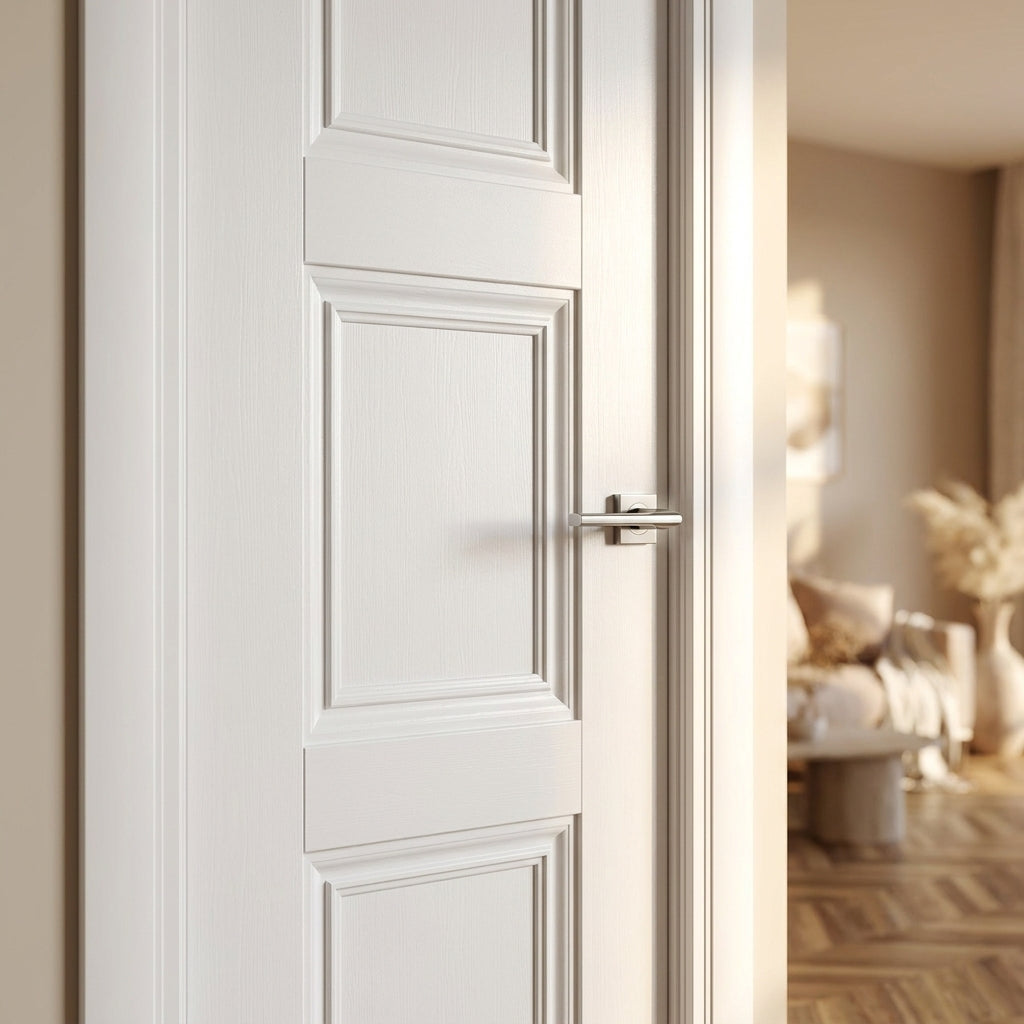 Internal White Primed Door, Made-to-Measure, Solid Engineered Timber Core - detail view