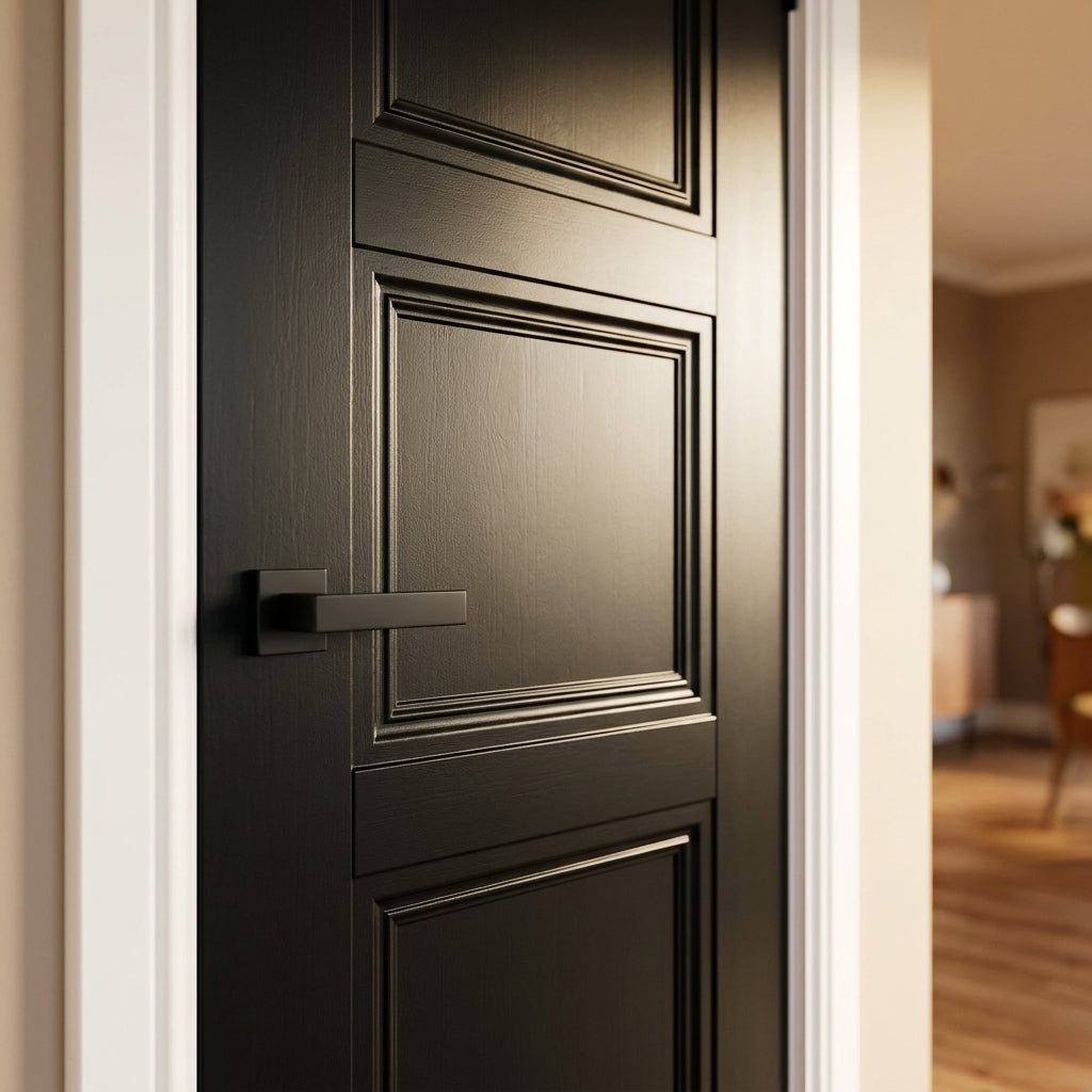 Internal Black Elegance Ripley Door Fully Finished Solid Engineered Timber - detail view