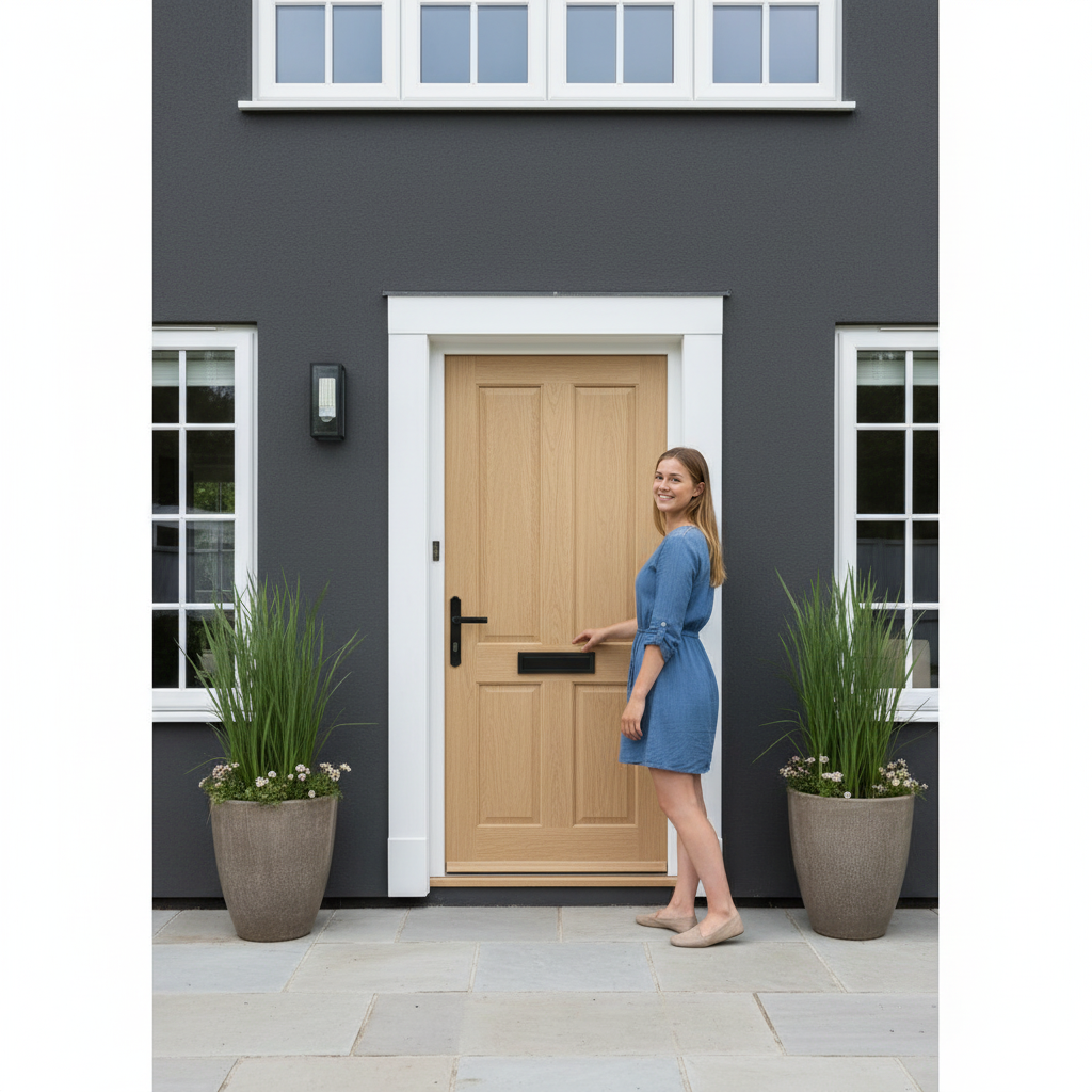 Premium Unfinished External Oak Door with 4 Panels - Solid Core Construction for Custom Finishing - Image 2