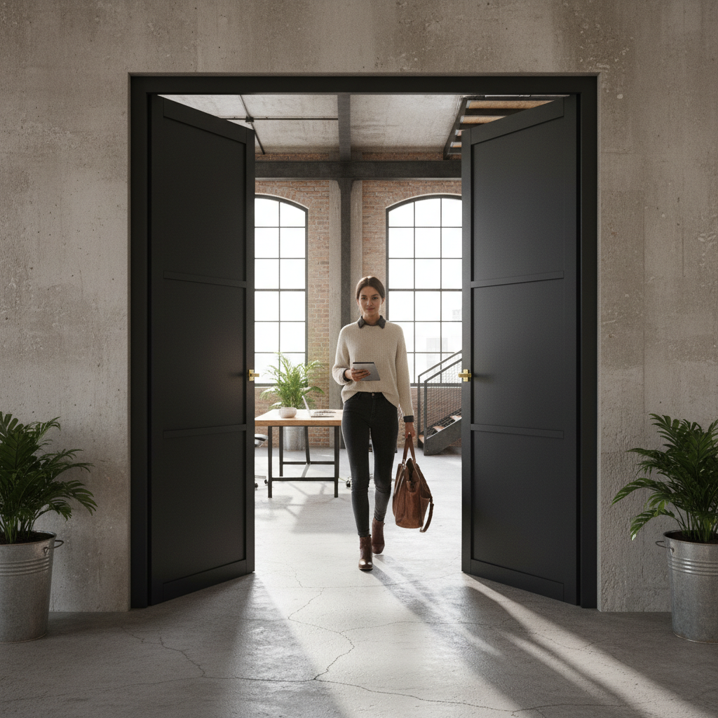 Premium Custom Made Industrial Style Door Pair with 3 Panel Design, Solid Softwood Core, and Suitable for Pocket Door Systems