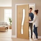 Premium Fully Finished Internal Oak Clear Glazed Door with Curved Glass Design and Solid Core for Enhanced Light Flow
