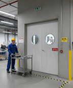 Premium Custom Made White Primed FD30 Porthole Fire Door Pair with Bespoke Design Options