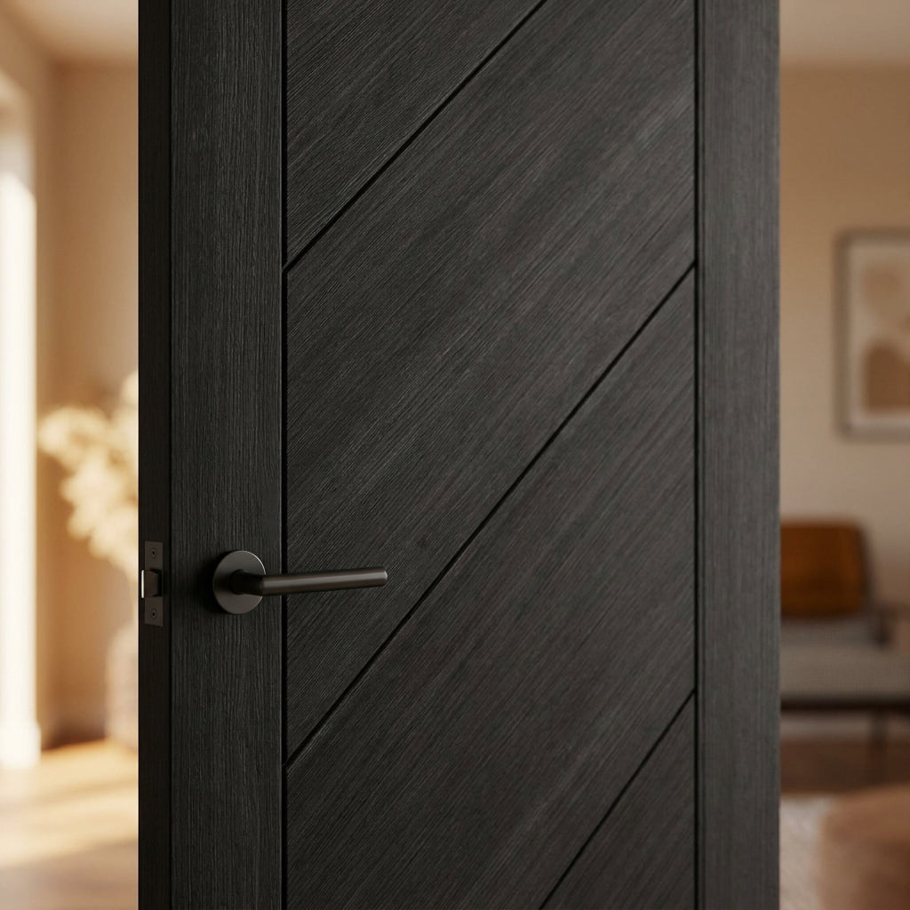 Black Internal FD30 Fire Door Fully Finished Laminate Endure Stockholm - detail view