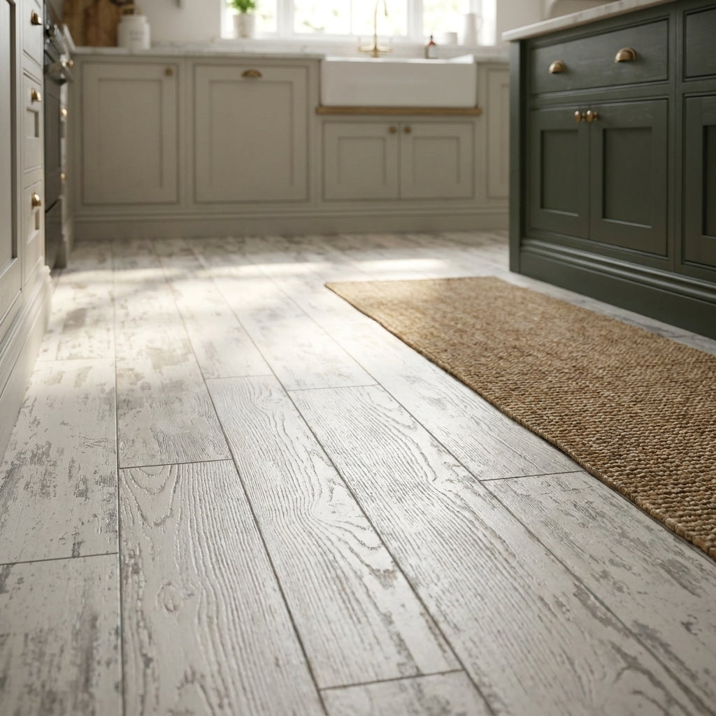 8mm Water-Resistant Distressed Oak Laminate Flooring - Finish - detail view