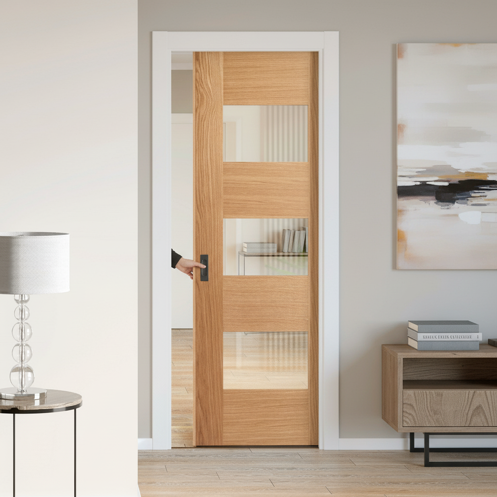 Premium Fully Finished Internal Pocket Door Set with 7 Panels and 3 Glazed Lights for Enhanced Natural Light and Privacy