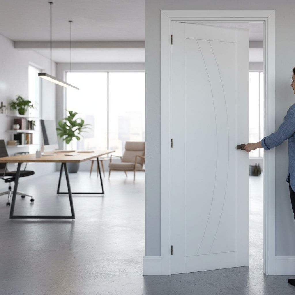 Premium Curvaceous White Interior Fire Door with Solid Core and 10-Year Warranty