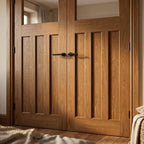 Internal Oak French Door Unfinished 1930s Style 3 Panel 1 Light Obscure Glass - detail view