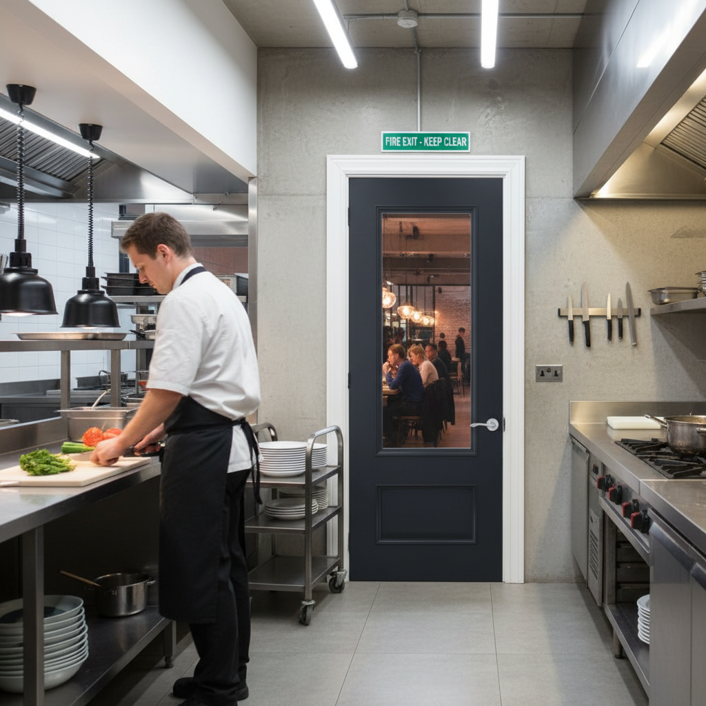 Premium Two-Panel Clear Glazed Fire Door with Black Finish and 30-Minute Fire Rating