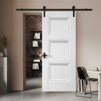 Premium Internal White Primed Elegance Sliding Door Set with Black Steel Track for Contemporary Spaces