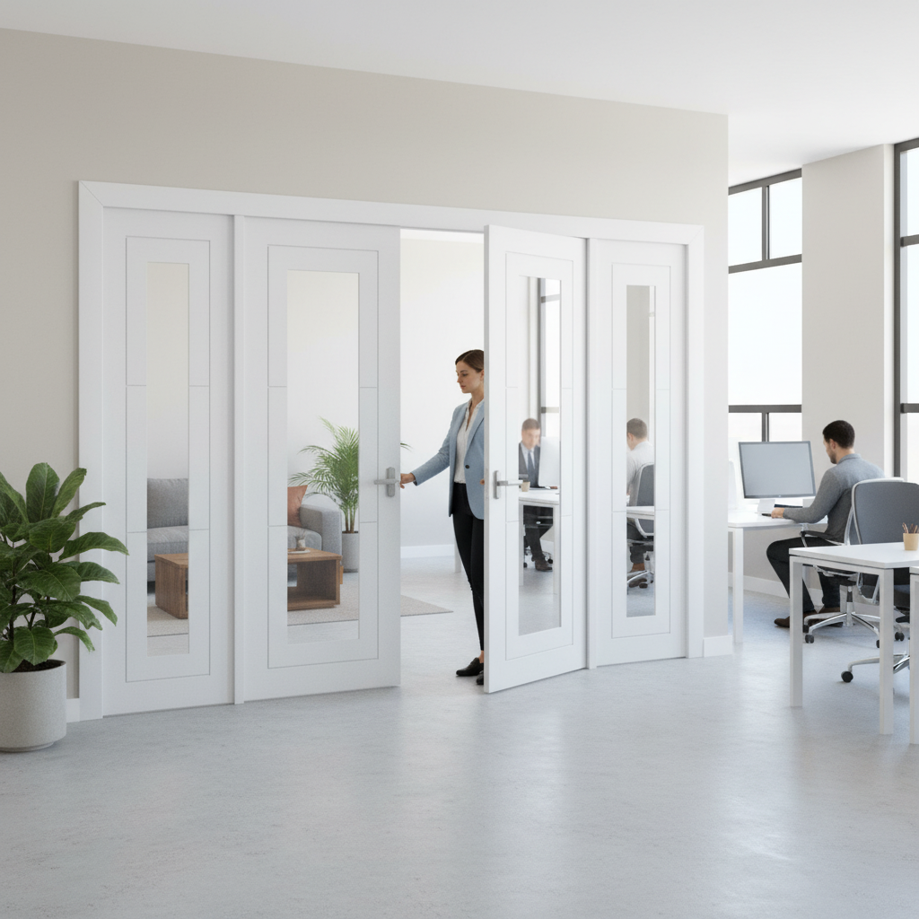 Premium Internal Clear Glass Sidelight Room Divider Set with White Primed Finish - Four Doors for Stylish Space Separation