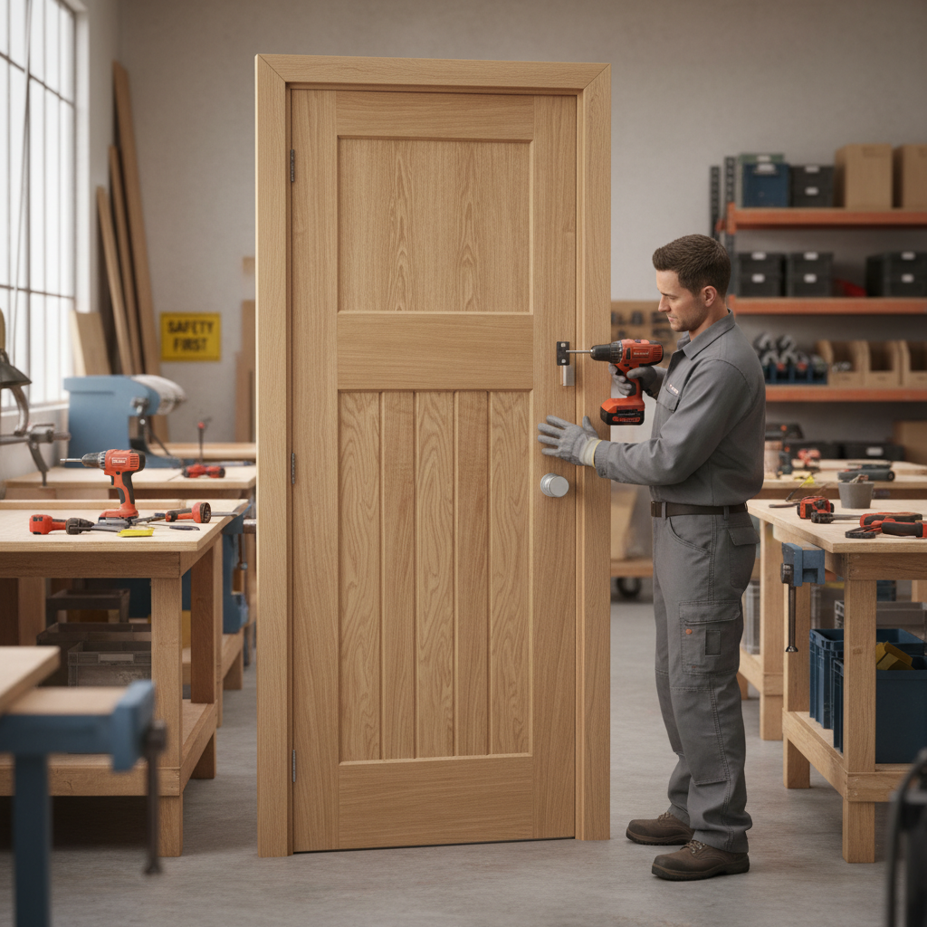 Premium 1930s Style Oak 4 Panel Fire Door with 30-Minute Fire Rating and Solid Engineered Core