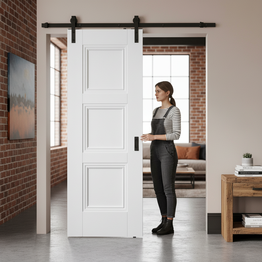 Premium Internal Primed Elegance Sliding Door with Black Top Mounted Track - Modern Sophistication for Contemporary Interiors