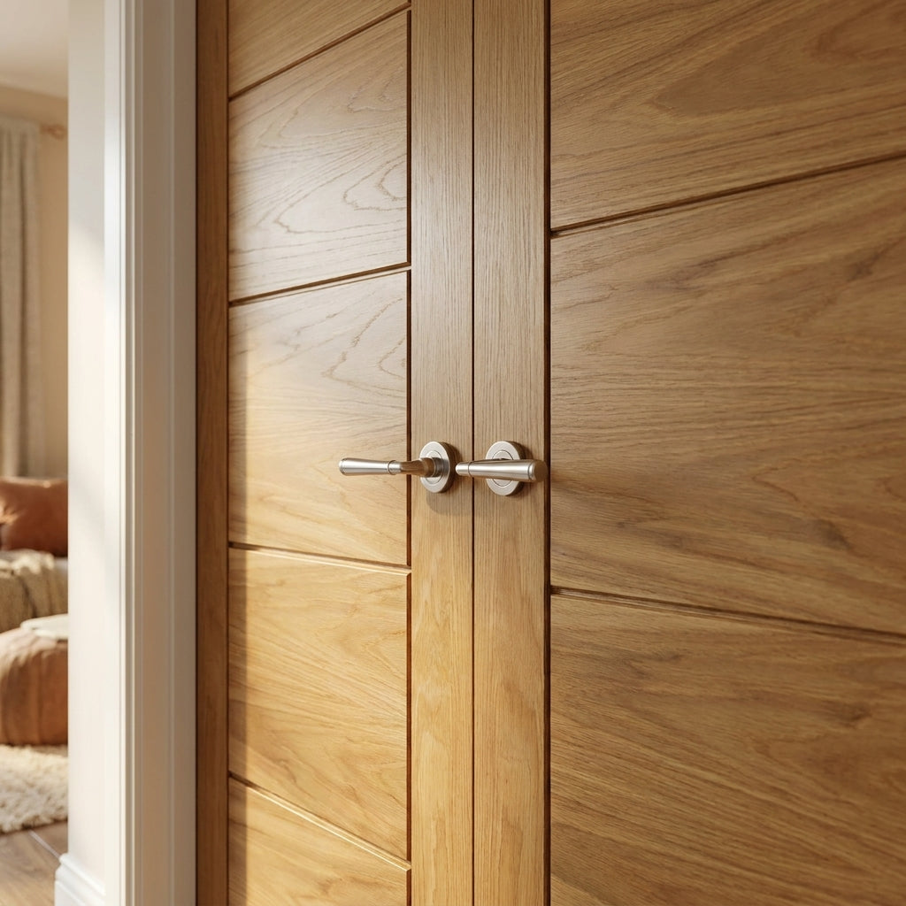 Internal Oak Pair Door, Unfinished, 5 Panel Design, Solid Core - detail view