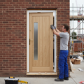 Premium Unfinished Oak Double Offset Glass Door with Obscure Pane for Custom Finishing