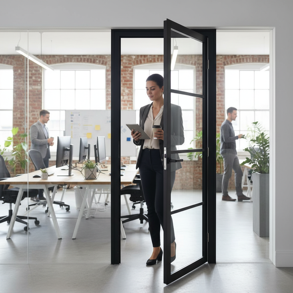 Premium Custom Made Industrial Style Door with Elegant Black Finish and Narrow Profiles for Modern Spaces