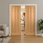 Premium Oak Double Pocket Door Set with Steel Frame and Adjustable Jambs for Modern Interiors