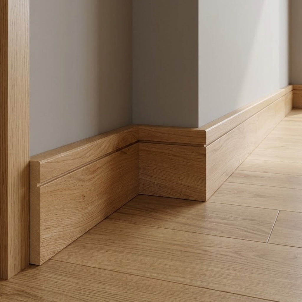 Fully Finished Oak Grooved Skirting Board 2.4m x 125mm x 18mm