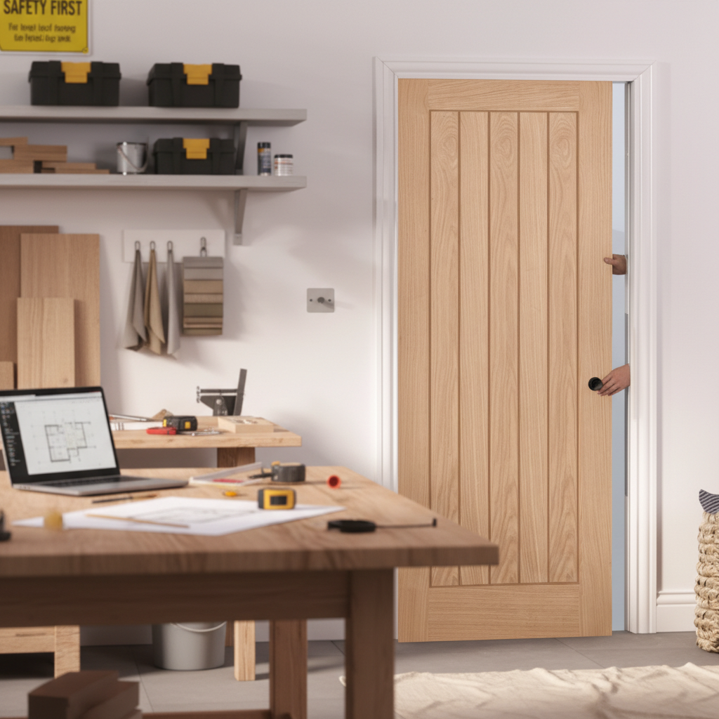 Premium Oak Pocket Door Set with Galvanised Steel Frame and Custom Jamb Sizes for Modern Spaces