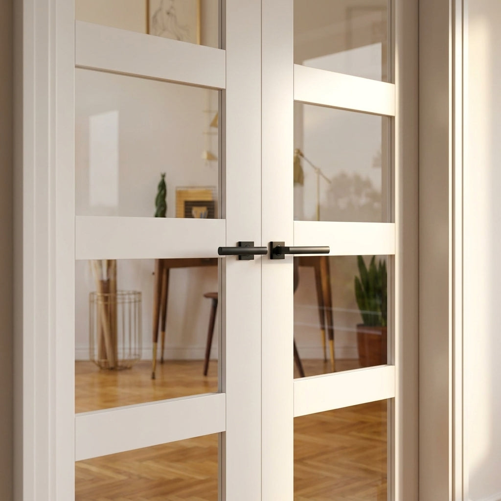 Internal Shaker 4 Light White Primed French Door with Clear Glass - detail view