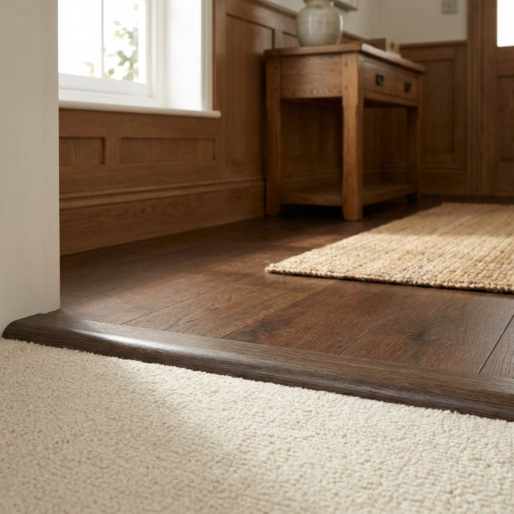 1m Walnut Laminate Door Bar Adapting Profile 1000mm x 12mm x 45mm - detail view