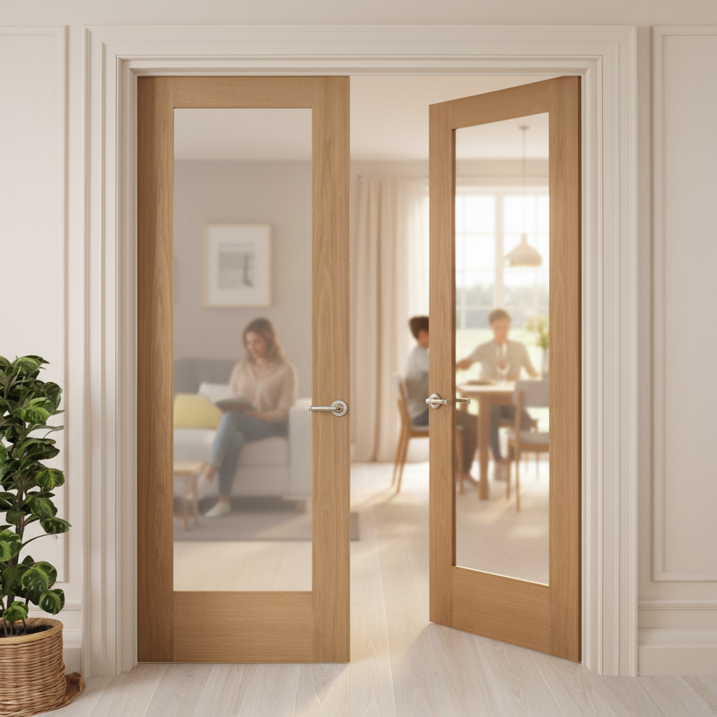 Premium Internal Oak Unfinished Pattern 10 Pair Door with Obscure Glass Panels for Privacy and Modern Design - Image 2