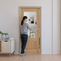 Premium Internal Fully Finished Mexicano Decorative Glass Door with Clear Glass Pane, Solid Core Construction, and Lifetime Guarantee