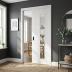 Internal Pocket Door Set, White Primed, 7 Panel, 4 Light Obscure Glass, 100mm