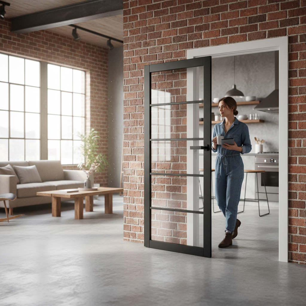 Premium Made-to-Measure Internal Fully Finished Industrial Studio Door with 5 Clear Glass Panes - Image 2