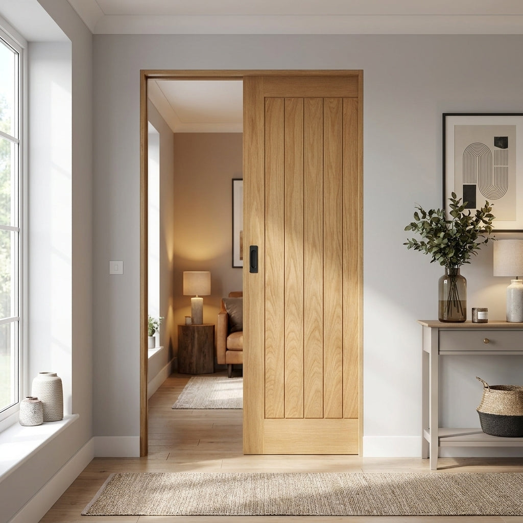 Internal Pocket Door Set 100mm Unfinished Oak Farley Classic Framed