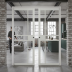 Premium Industrial Style Glazed Double Pocket Door Set with Steel Frame and Adjustable Jambs for Seamless Openings