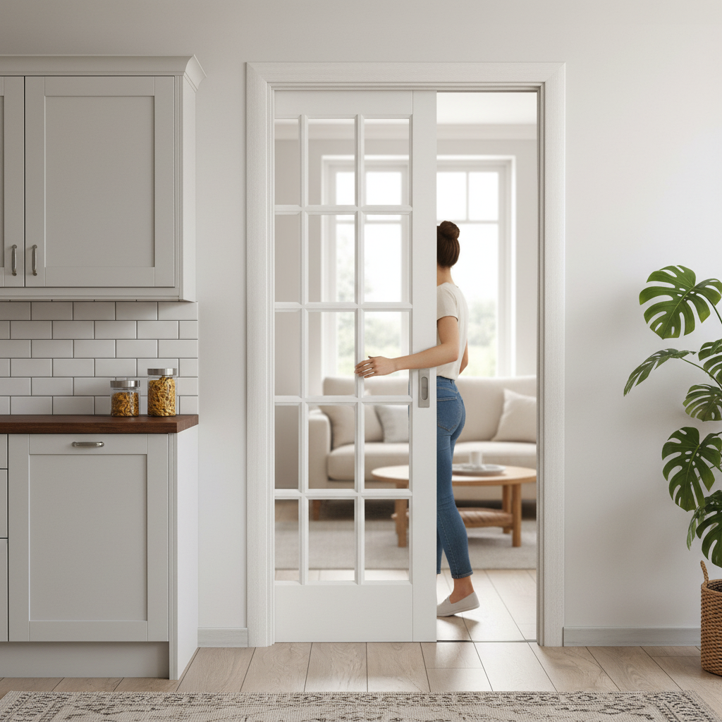 Premium White Primed Internal Pocket Door Set with 15 Clear Glass Panels for Modern Spaces - Image 2