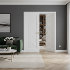 Premium Art Deco Inspired White Internal Door Pair with Solid Core Construction and Hexagonal Design