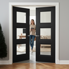 Premium Internal Black Primed 3 Light Clear Glass Pair Door for Contemporary Homes - Image 2