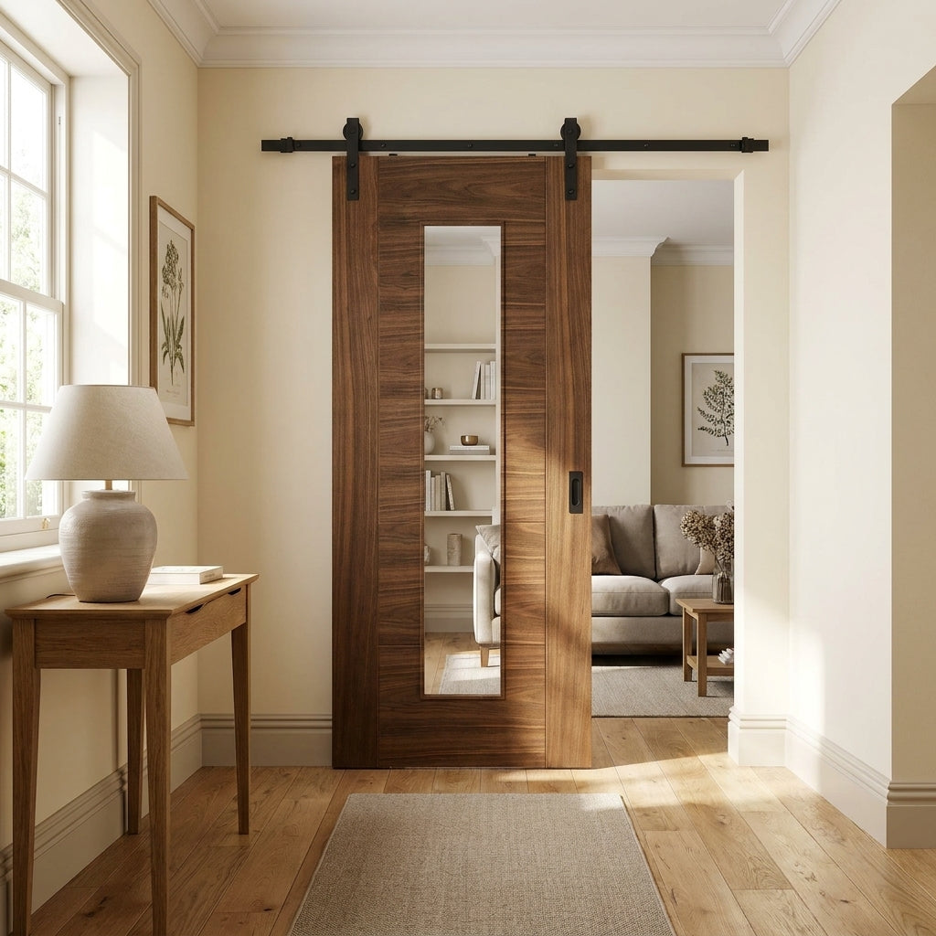 Walnut Internal Door Fully Finished with 4mm Clear Glass Glazing