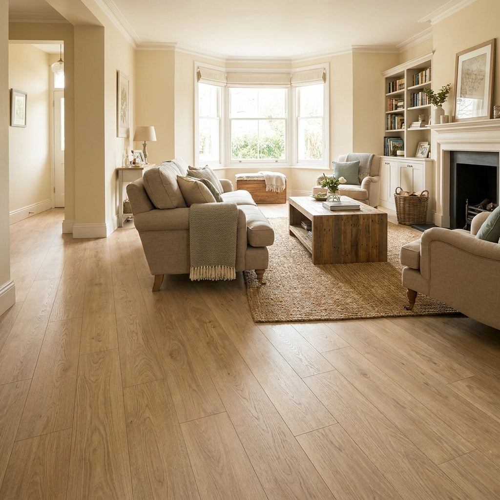 8mm Embossed Laminate Flooring 1285 x 192mm with 4V Bevel Edge - Water-Resistant