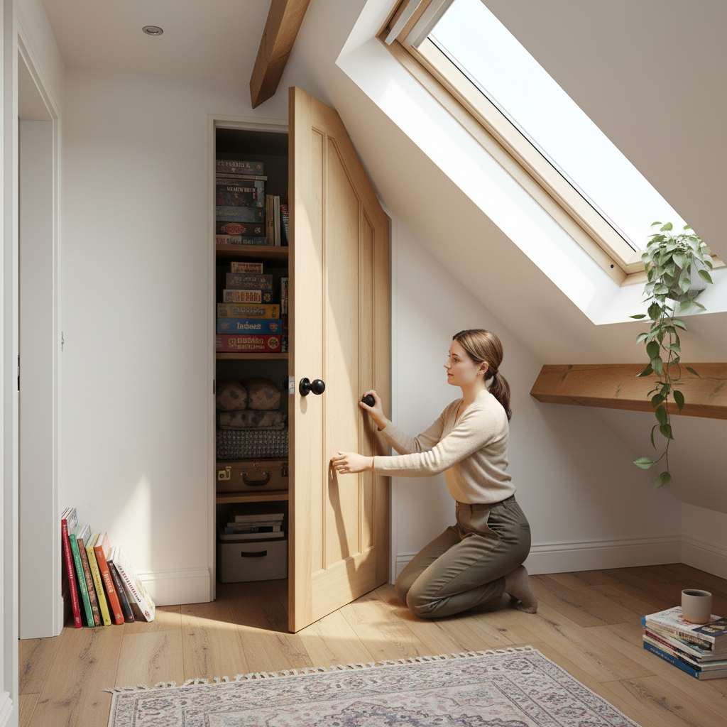 Premium Oak Internal Unfinished Angled Under-Stair Made-to-Measure Cupboard Door for Custom Spaces - Image 2