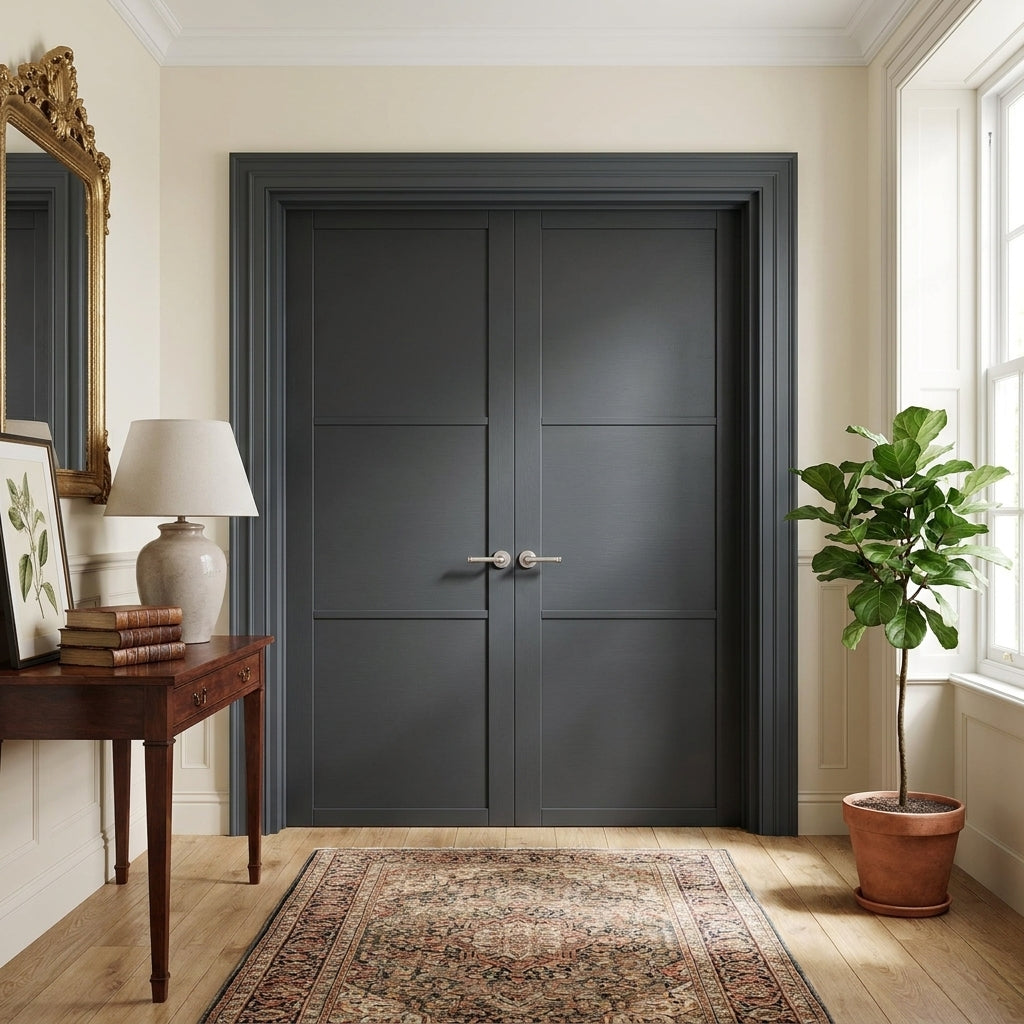 Internal 3 Panel Pair Door, Fully Finished, Jet Black, Industrial Style
