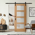 Premium Internal Unfinished Shaker Sliding Door Set with 4 Light Obscure Glass Panes and Steel Black Track