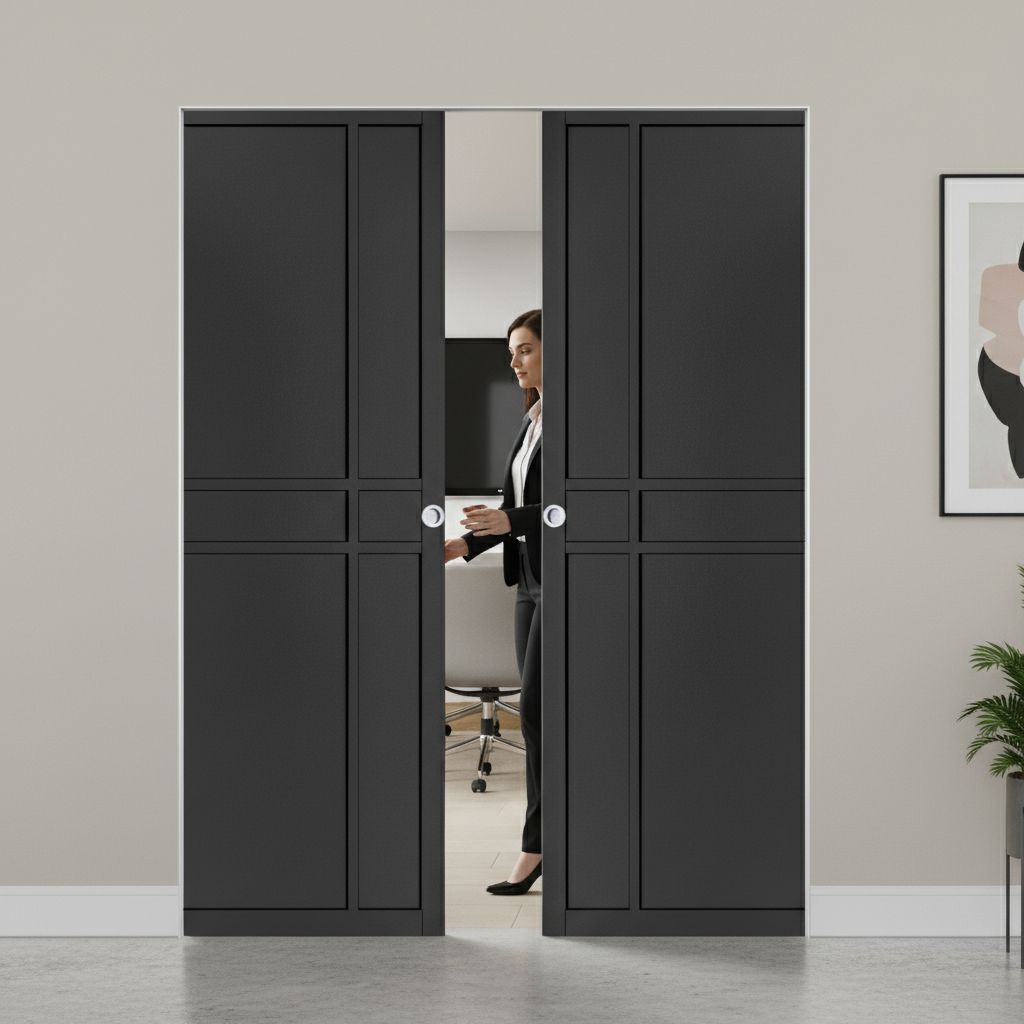 Premium Double Flush Pocket Door Set - Space-Saving Design with No Bottom Track for Modern Interiors